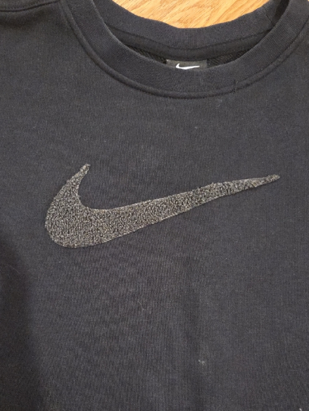 Nike Black Crewneck Sweatshirt with Embroidered Swoosh Cropped - Picture 2 of 3